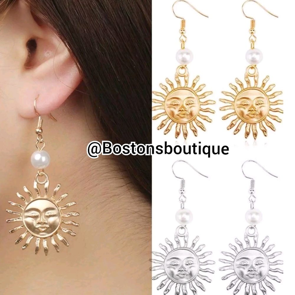 Golden Sunshine Drop Earrings Sun Smile